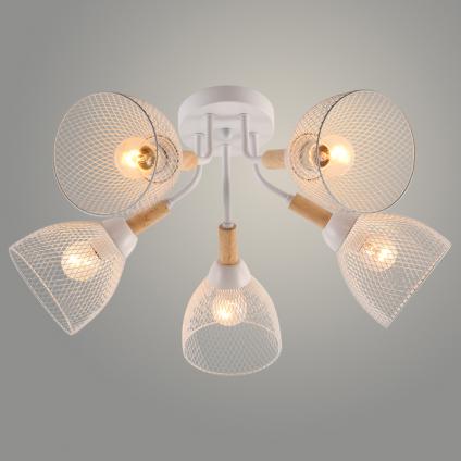 Люстра XA1574/5 WH+WOOD белый 5х60W E27 d550 h265, HN24